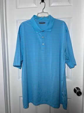 Roundtree & Yorke Performance Big & Tall Men’s Sky Blue Striped Polo